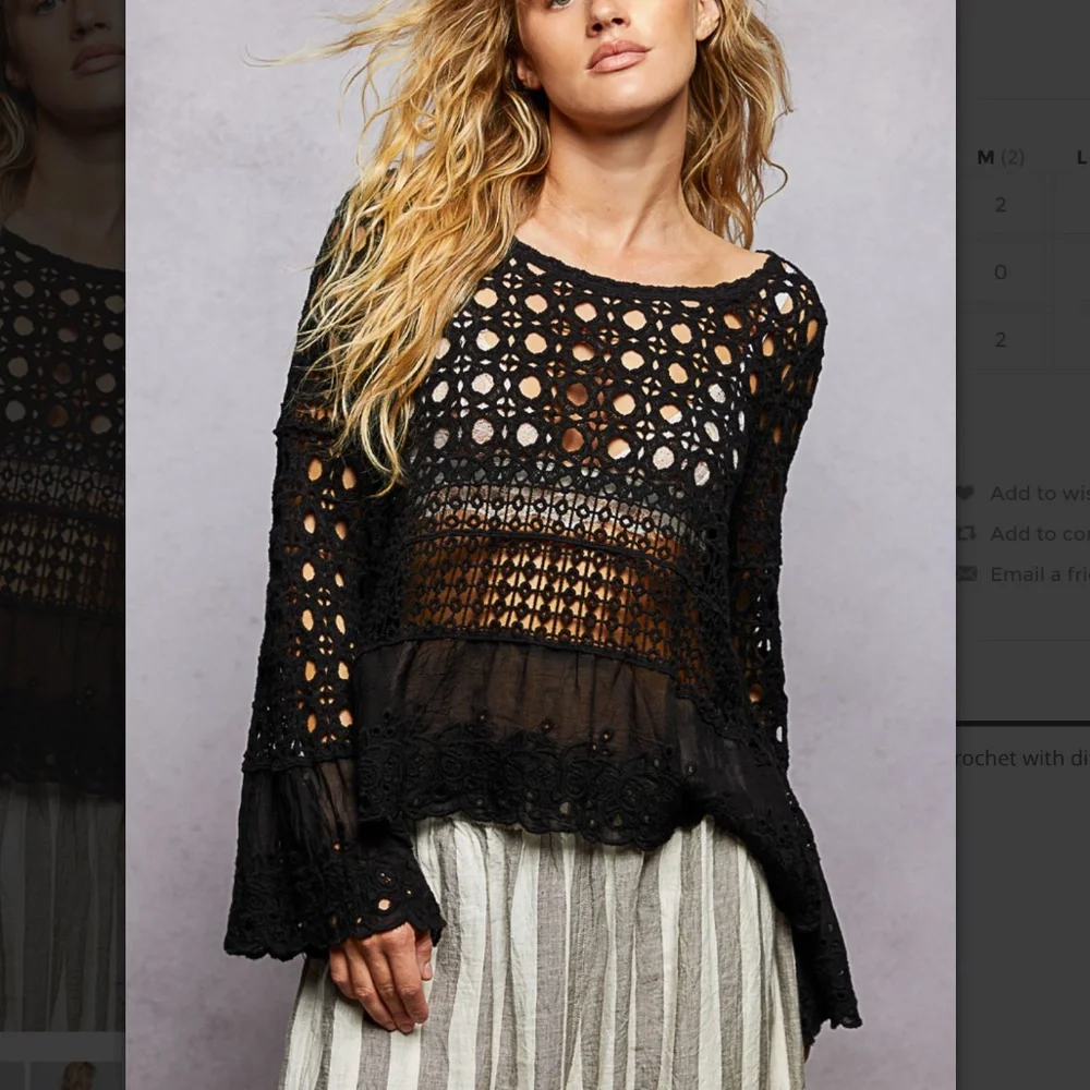POL “ Clarice 2 ”  POL Long Sleeve Crochet top with Eyelet Ruffle Trim Detail 86